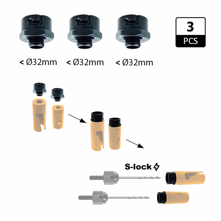 Adapters (3x) voor alle type gatzagen < 32mm