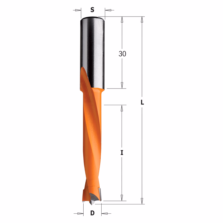 Drevelboor, links D=6mm L=77mm L1=30mm I=44mm