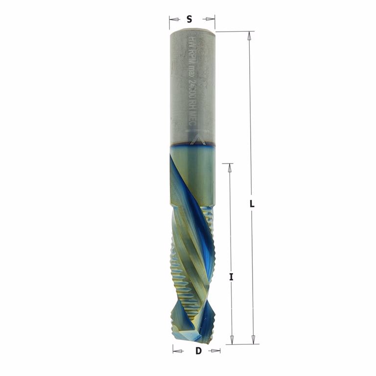 Gecombineerde positieve spiraal - en schrobfrees, HWM + coating D=16mm S=16mm L=90mm I=42mm