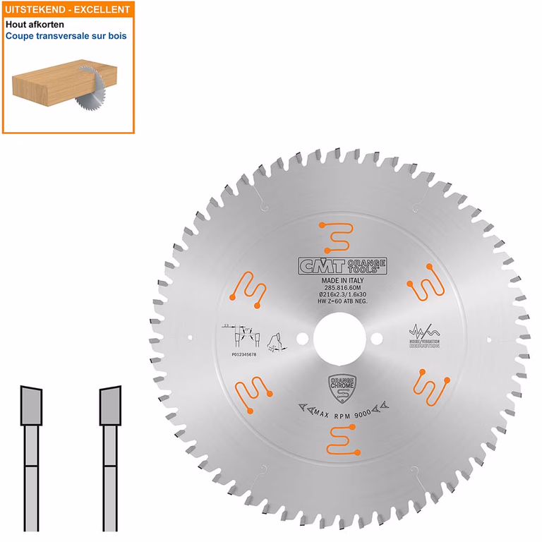 Geluidsarme HW cirkelzaag geschikt voor hout D=216mm K=2,3mm P=1,6mm Z60