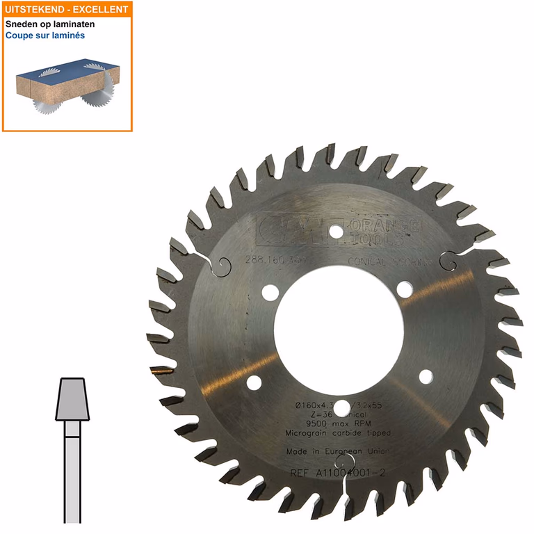 Conische voorritszaag met hardmetalen tanden D=160mm B=55mm P=3,2mm Z36