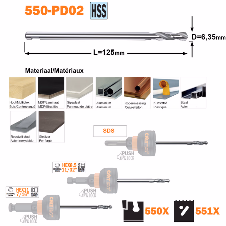 HSS boor passend op de snelwisselhouder(s) · 550-PD02