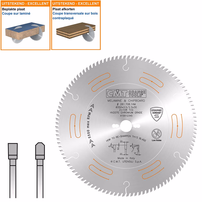 Geluidsarme zaag met chroom-coating D=350mm K=3,5mm P=2,5mm Z108