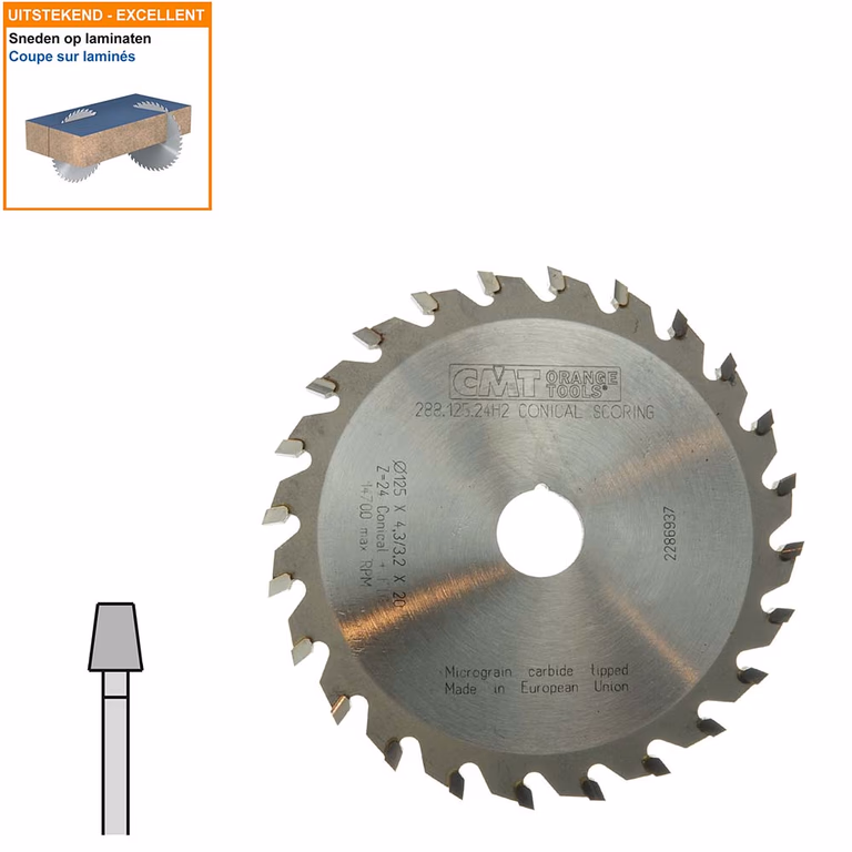 Conische voorritszaag met hardmetalen tanden D=125mm B=20mm P=3,2mm Z24