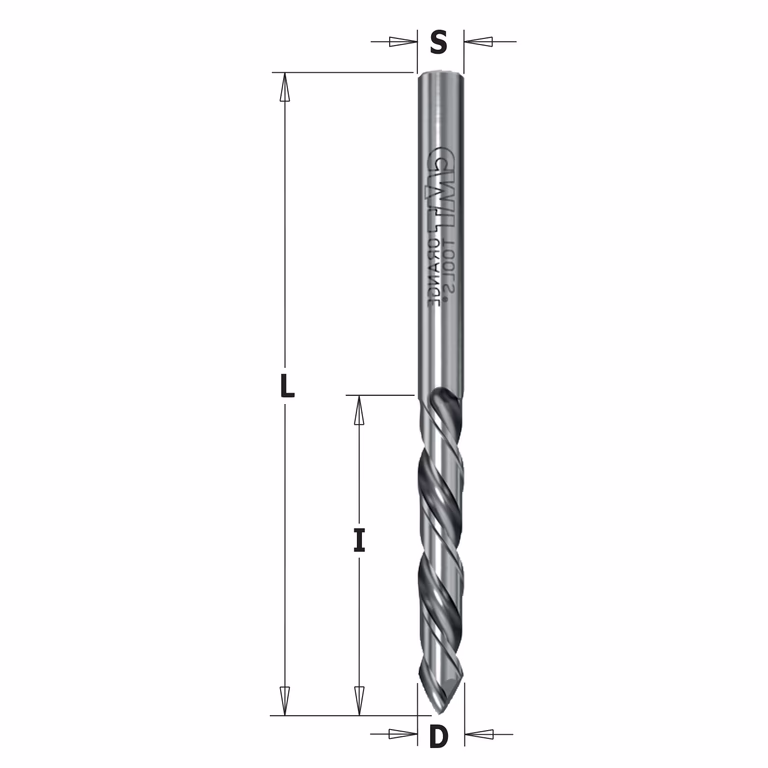 Doorgangsboor, V-punt 60° geslepen, links D=3,5mm S=3,5mm L=52mm