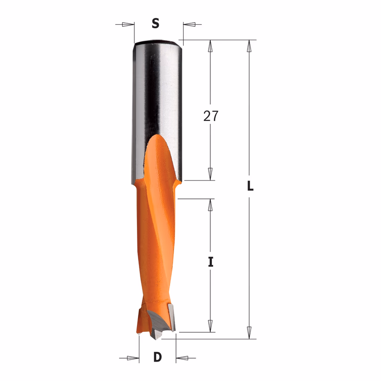 Drevelboor, links D=10mm L=57,5mm L1=27mm I=27mm · 310.100.12