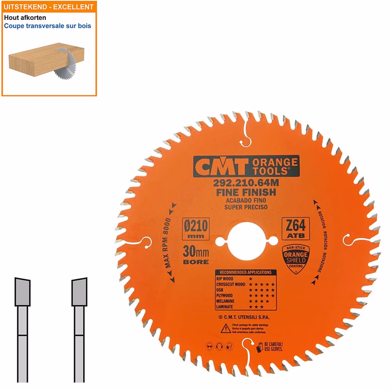 HW afkortcirkelzaag voor draagbare machines D=210mm B=30mm P=1,8mm Z64