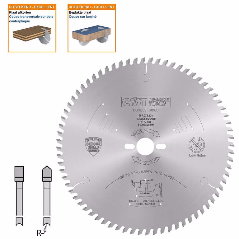 Hol/Dak platenzaag voor tweezijde afwerking D=300mm B=30mm K=3,3mm Z72