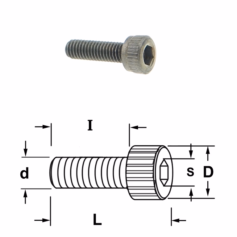 Inbusbout met ronde kop D=5,5mm S=2,5mm L=13mm I=10mm