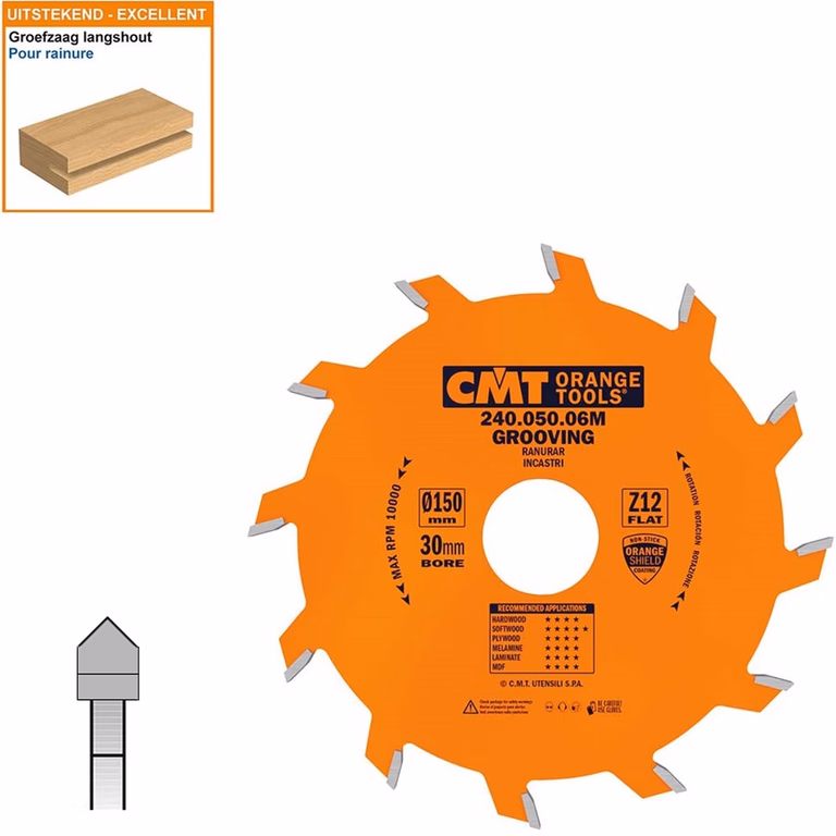 V-groefzaag met hardmetalen tanden in punt geslepen D=150mm K=5mm Z12 · 240.050.06M PUNT