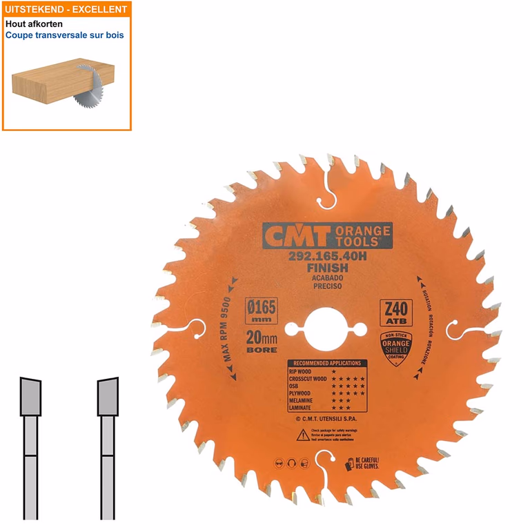 HW afkortcirkelzaag voor draagbare machines D=165mm B=20mm P=1,6mm Z40