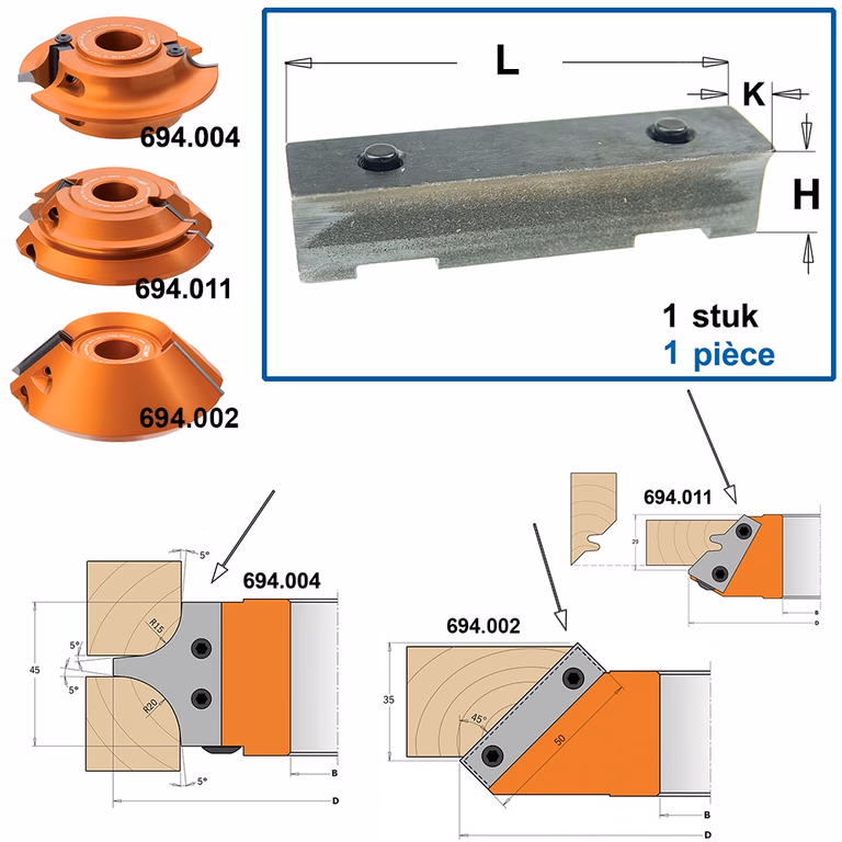 Spanblok voor profielmes L=42mm K=11mm H=9,5mm