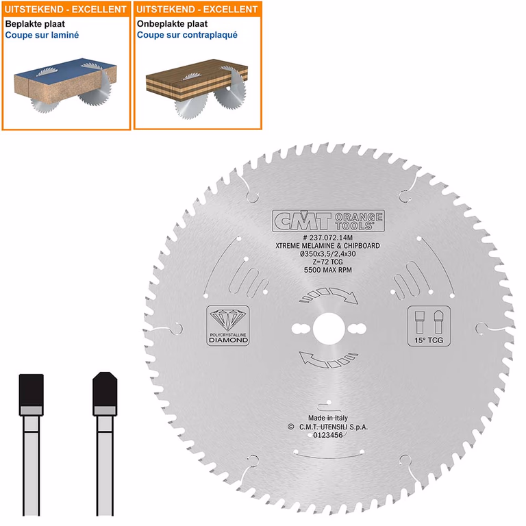 Diamantzaagblad voor plaat- en abrasieve materialen D=350mm K=3,5mm P=2,4mm Z72