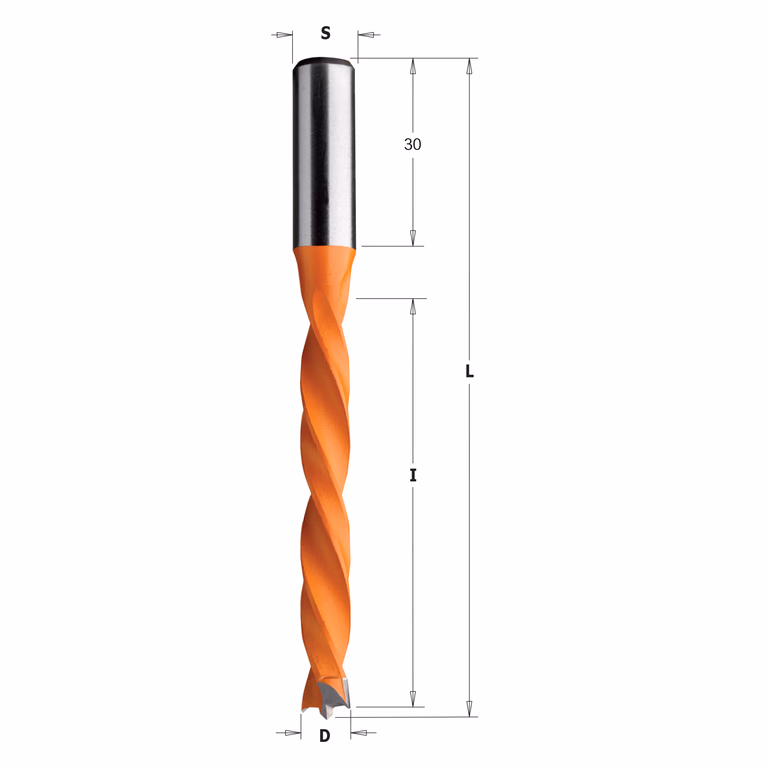 Drevelboor, links D=7mm L=105mm L1=30mm I=65mm