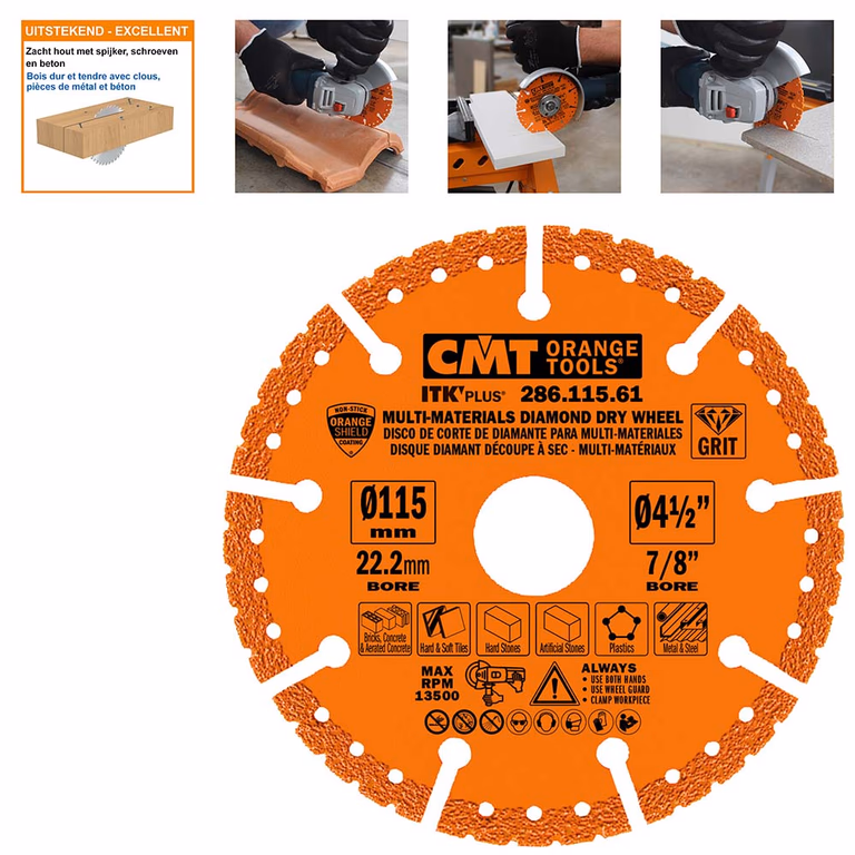 Diamantkorrel cirkelzaag voor haakse slijper D=115mm B=9,5mm