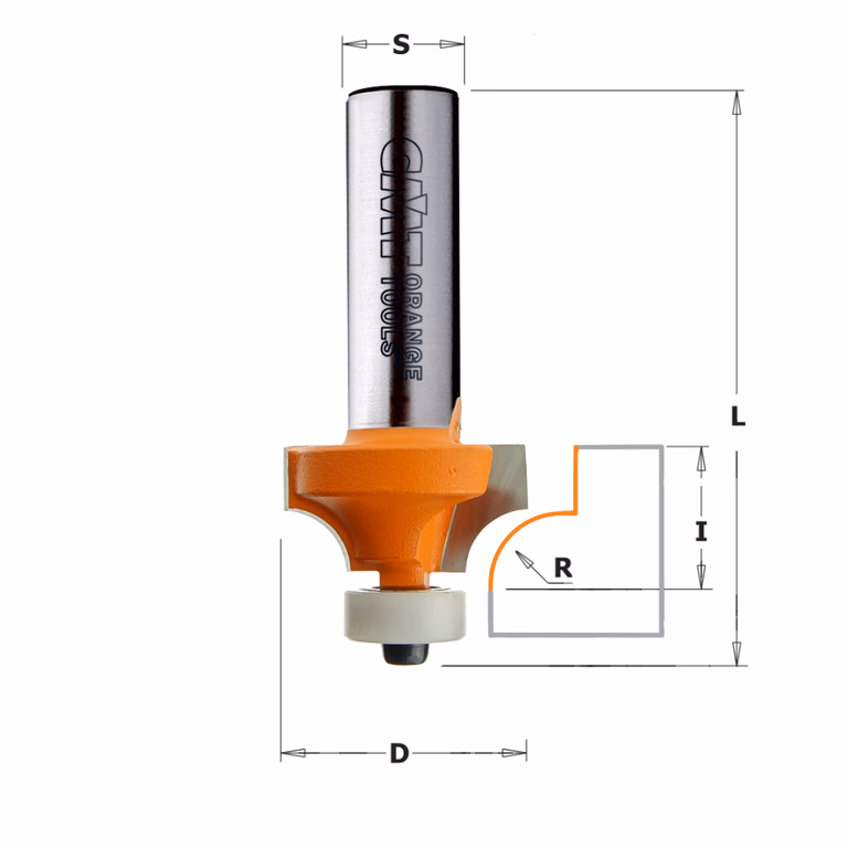 Kwart oprond frees met Delrin kogellager, HW D=25,4mm L=59,4mm I=12,7mm R=6,35mm