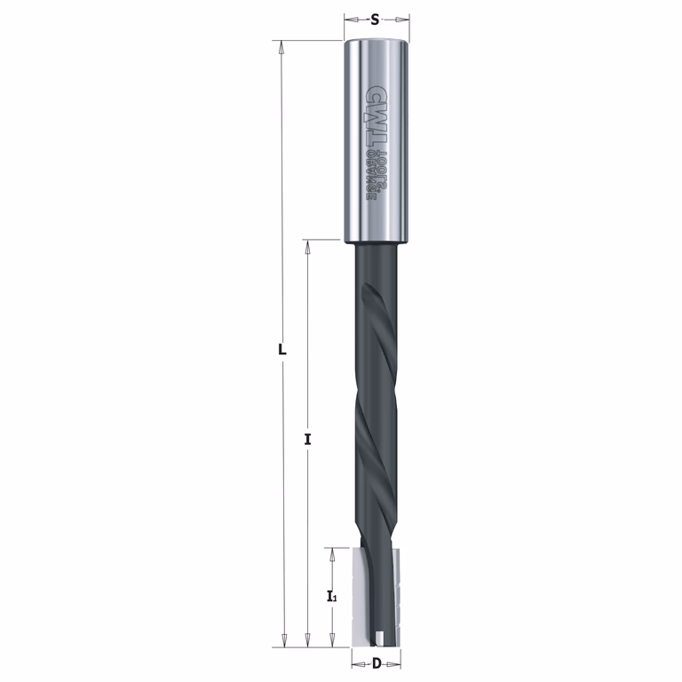 Spiraal langgatboor met spaanbrekers, links D=12mm L=150mm I=75mm