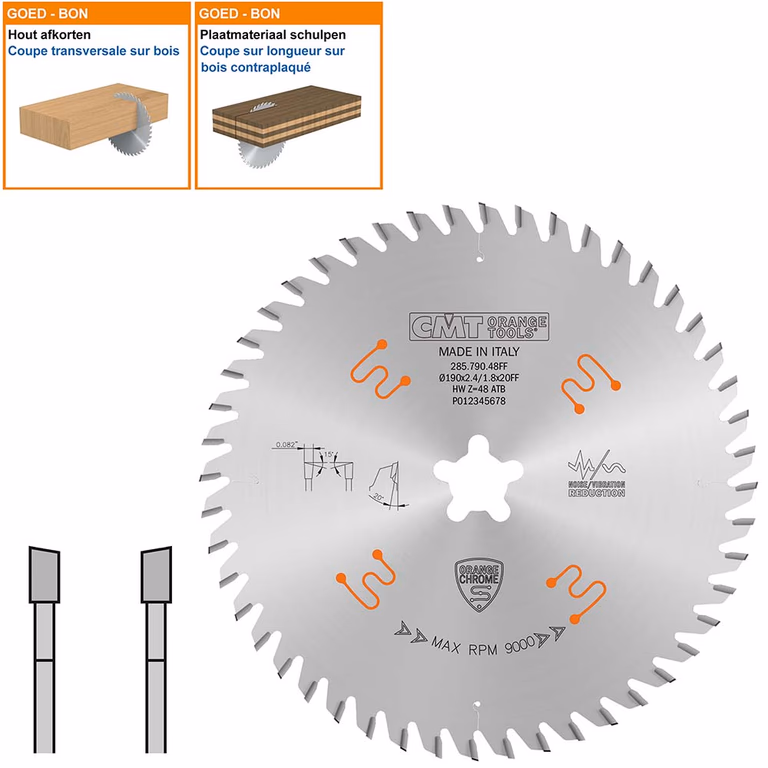 Geluidsarme cirkelzaag met fastfix aansluiting D=190mm B=20mm