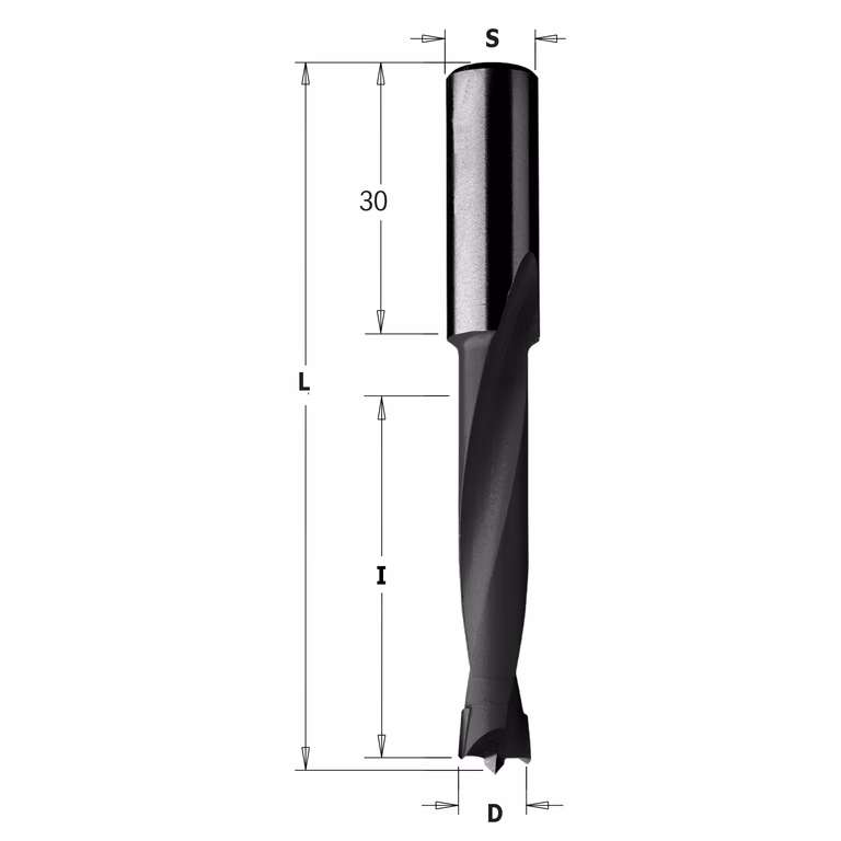 Drevelboor, rechts D=8mm L=77mm L1=30mm I=44mm