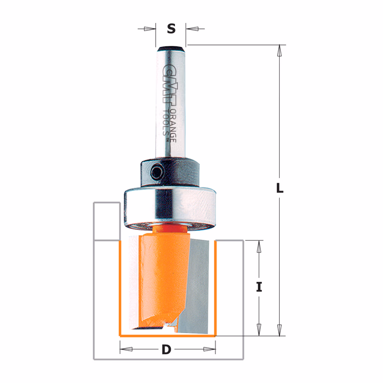 Groeffrees met kogellager, HW D=16mm S=8mm L=57mm I=20mm