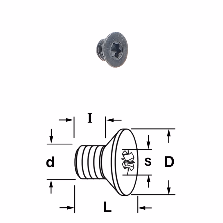 Conische torx bout D=6mm S=T9 L=3mm I=2mm