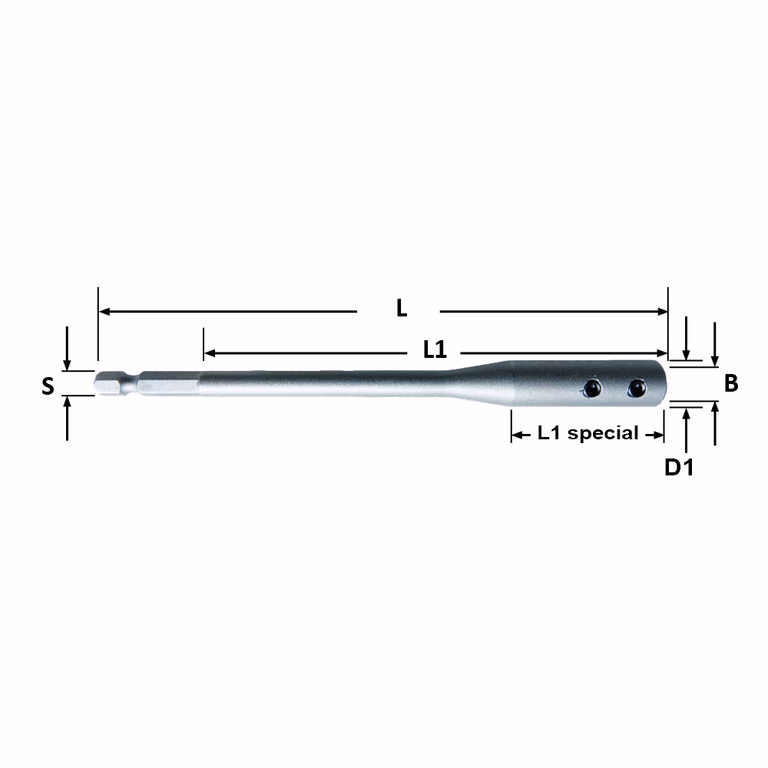 Verlengstuk met zeskant-schacht aansluiting L=147mm L1=120mm
