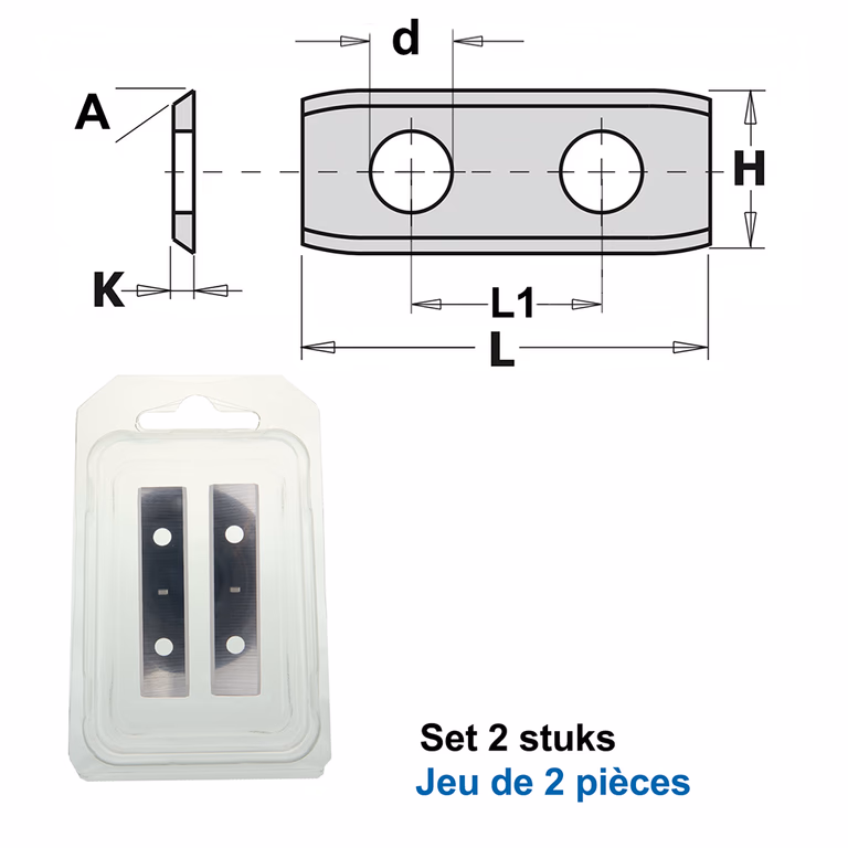 Standaard wpl reserve mes F1730, afgeschuinde hoeken (per 2 st.) L=30mm L1=14mm