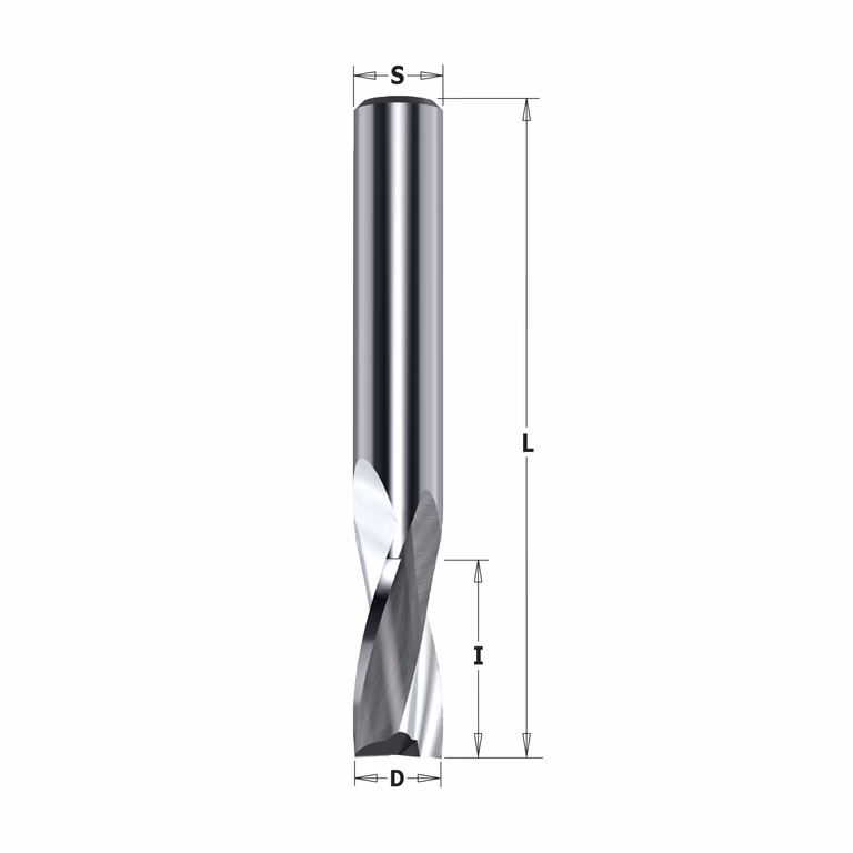 Spiraalfrees voor aluminium & PVC, HWM positive snijhoek D=6mm S=6mm L=60mm I=15mm