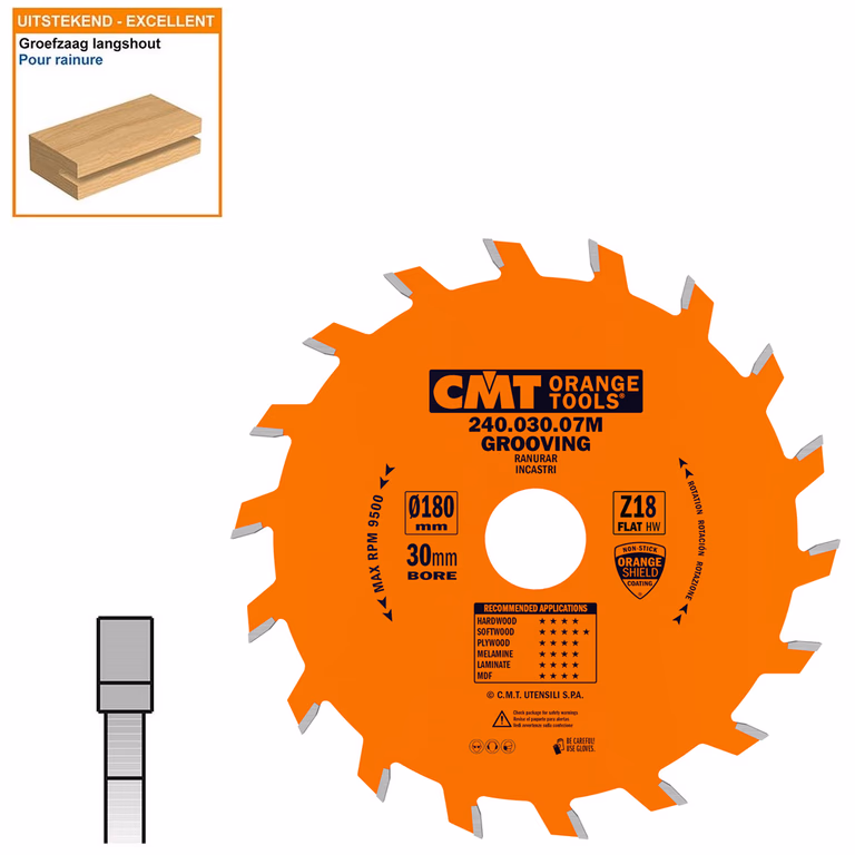 Groefzaag met hardmetalen tanden D=180mm K=3mm P=2mm Z18 · 240.030.07M