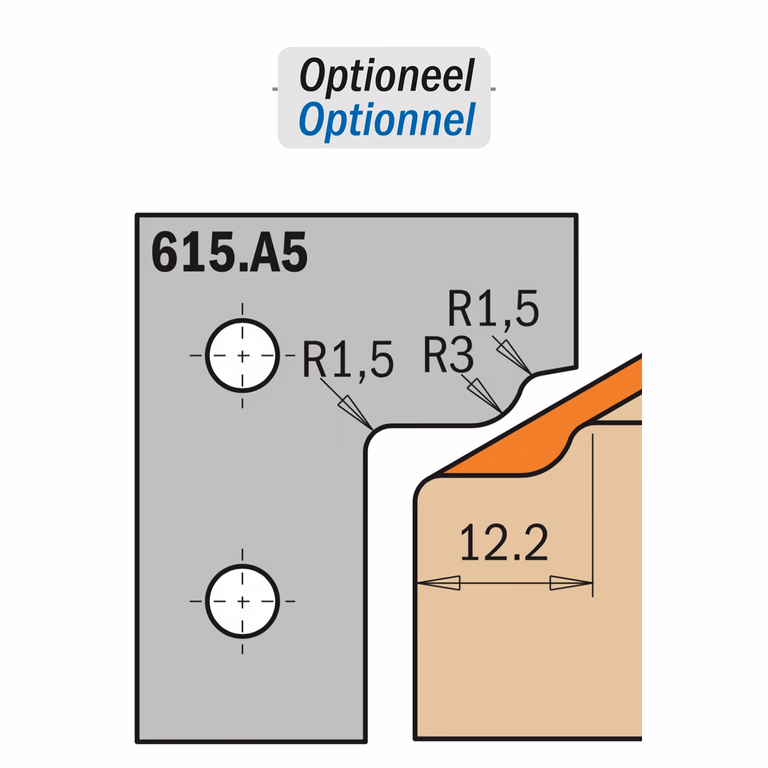 Profielmes voor profielfrees type A5 K=2mm R=1,5mm