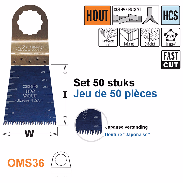 Multitoolzaagblad (Japanse vertanding) voor hout, 45mm · OMS36-X50