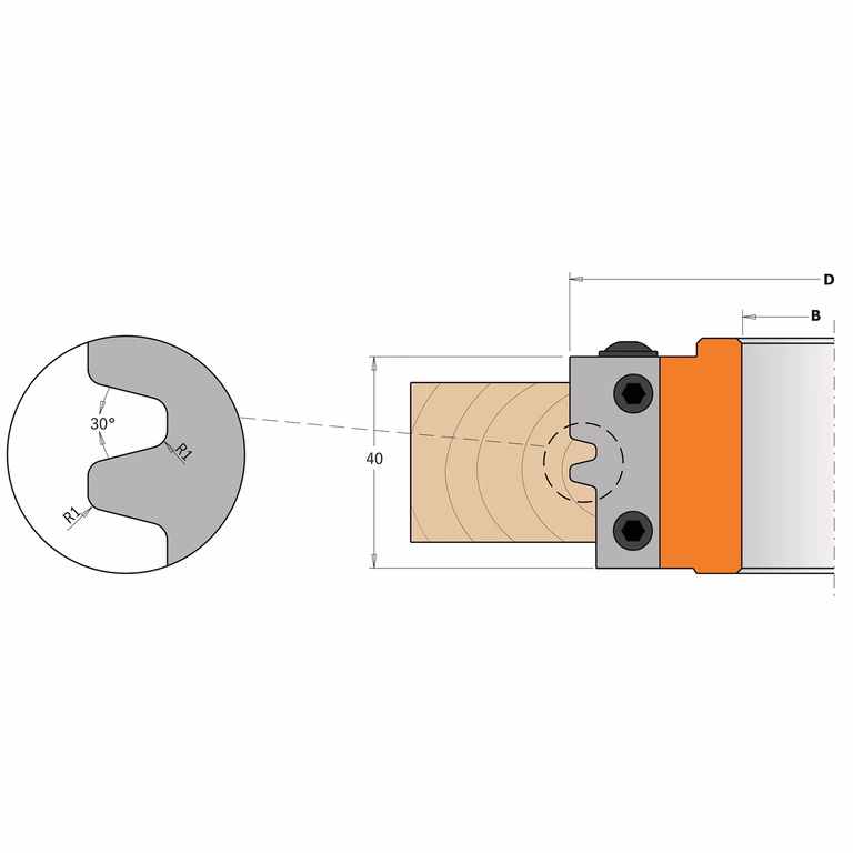 Profielmes voor 2-tands trapeziumverlijmfrees L=18mm I=40mm