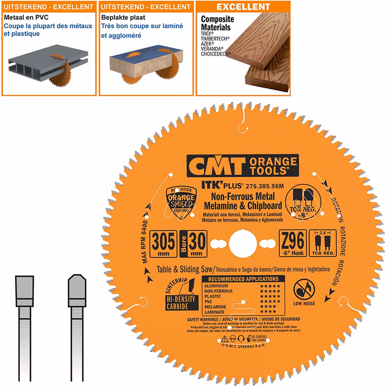 Dun zaagblad voor non-ferro metalen en hard materiaal D=305mm B=30mm K=2,8mm Z96