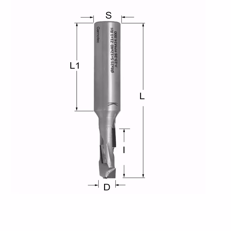 Diamantfrees PCD Z1+1 D=8mm L=69mm I=21mm (3 PCD+1 HM)
