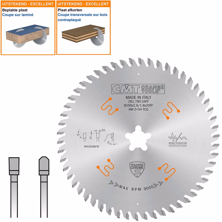 Plaat- en kunststof zaagblad met fastfix aansluiting D=190mm B=20mm