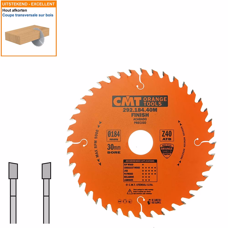 HW afkortcirkelzaag voor draagbare machines D=184mm B=30mm P=1,6mm Z40