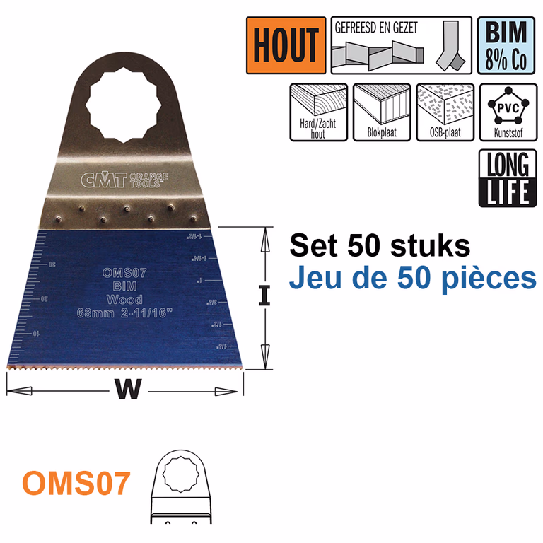Multitoolzaagblad voor hout, 68mm · OMS07-X50