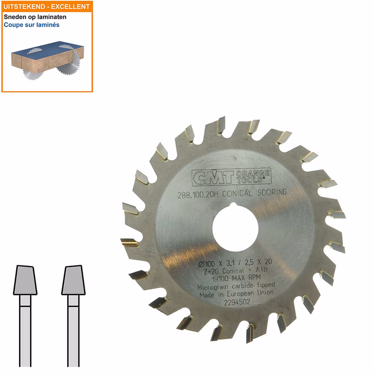 Conische voorritszaag met hardmetalen tanden D=100mm B=20mm P=2,5mm Z20
