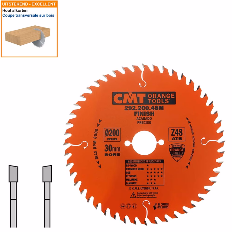 HW afkortcirkelzaag voor draagbare machines D=200mm B=30mm P=1,8mm Z48