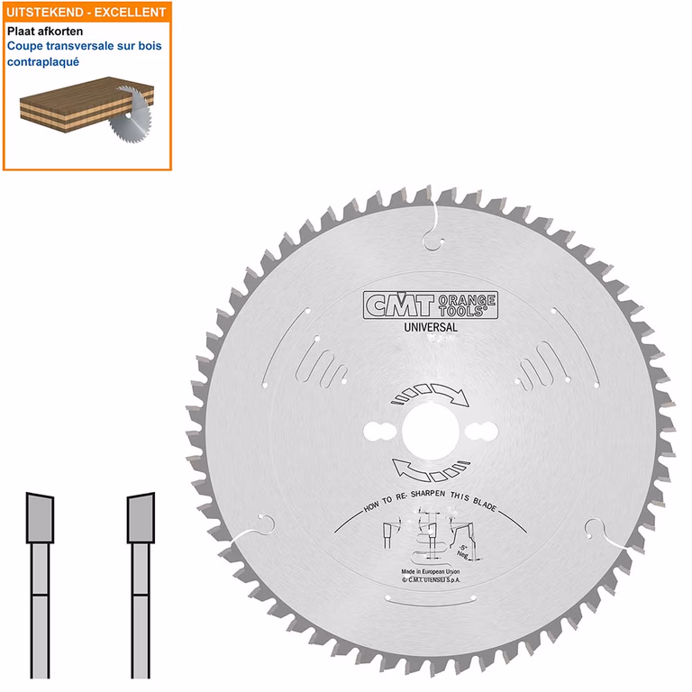 Afkortzaag met hardmetalen tanden geschikt voor hout D=260mm K=2,5mm P=1,8mm Z60