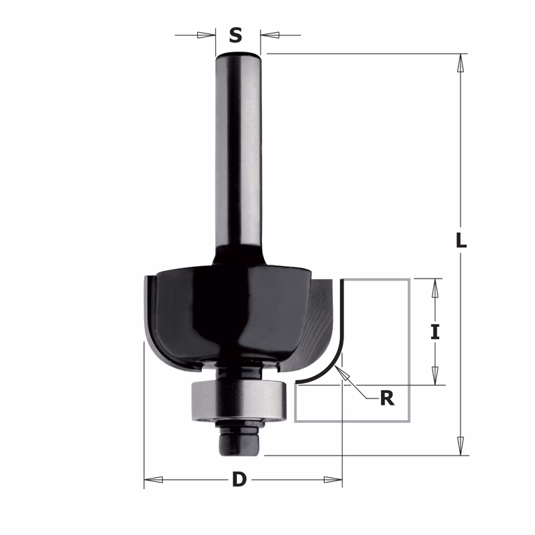 Holprofieffrees met lager (contractor), HW D=38,1mm L=62mm I=16mm R=12,7mm