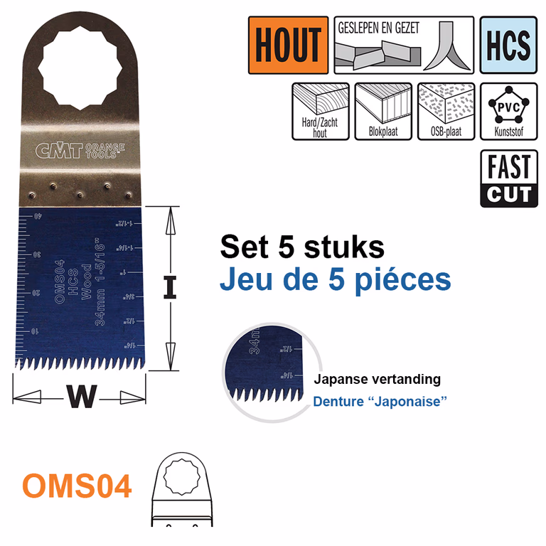 Multitoolzaagblad (Japanse vertanding) voor hout, 34mm · OMS04-X5
