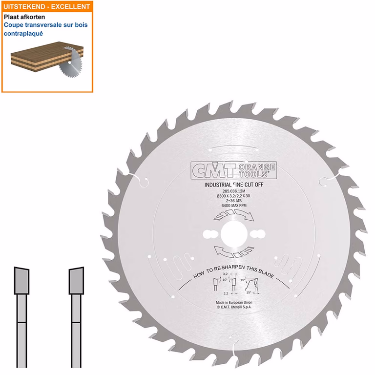 Schulpzaag met hardmetalen tanden voor hout D=300mm K=3,2mm P=2,2mm Z36