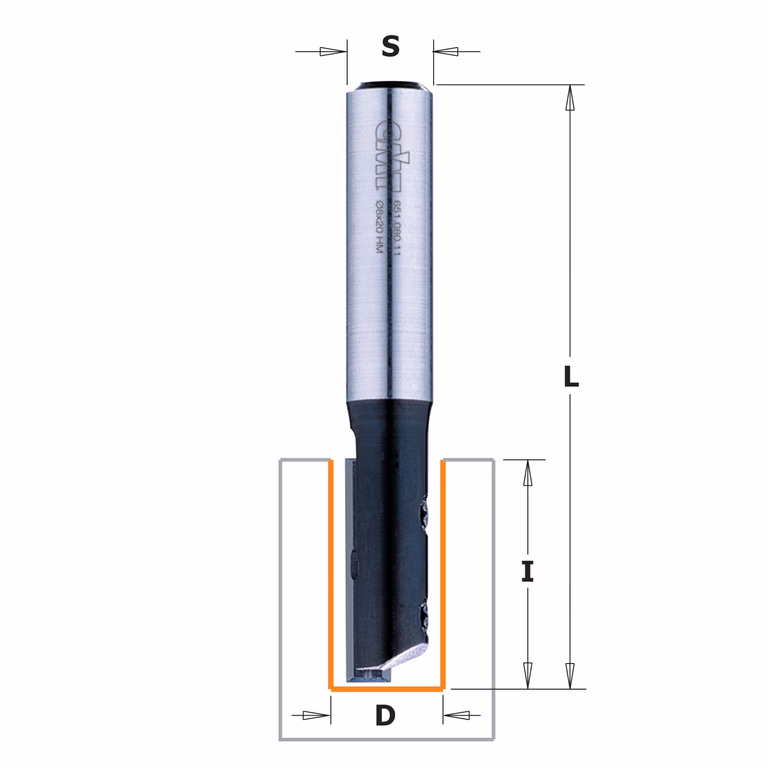 Rechte groeffrees, HWM D=8mm L=60mm I=20mm
