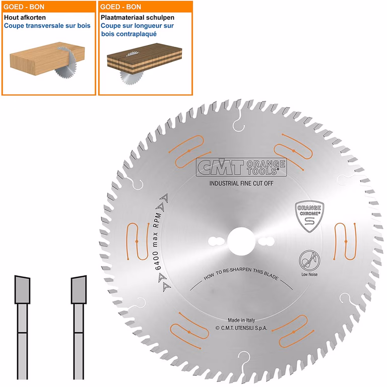 Geluidsarme HW afkortzaag geschikt voor hout D=350mm K=3,5mm P=2,5mm Z84