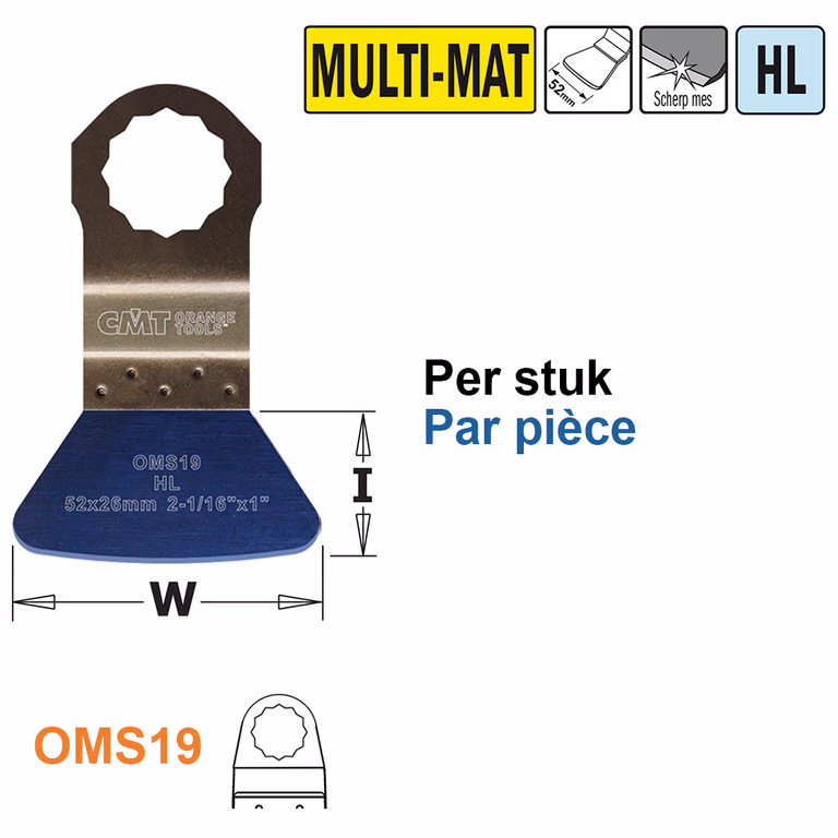 HL stabiele spatel/ schraper voor alle materialen, 52mm I=26mm · OMS19-X1