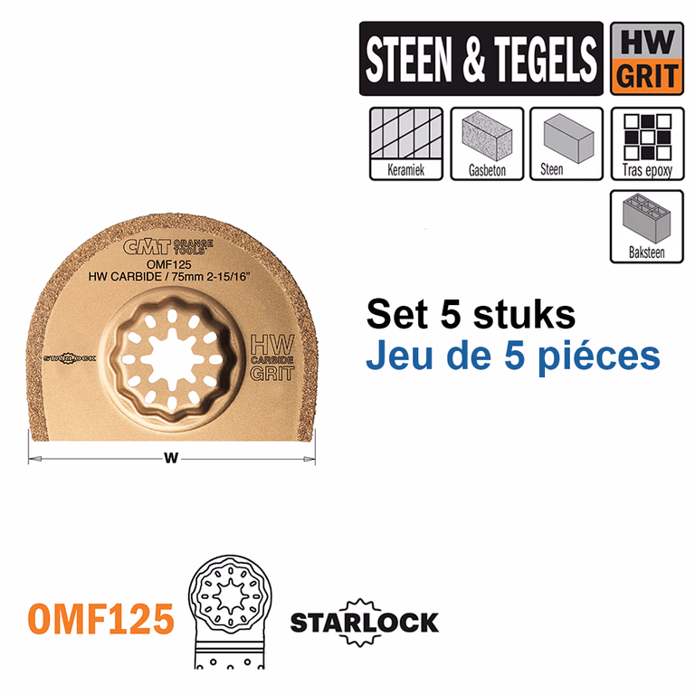 Ronde HW grit multitoolzaagblad 75mm K=1,2mm · OMF125-X5