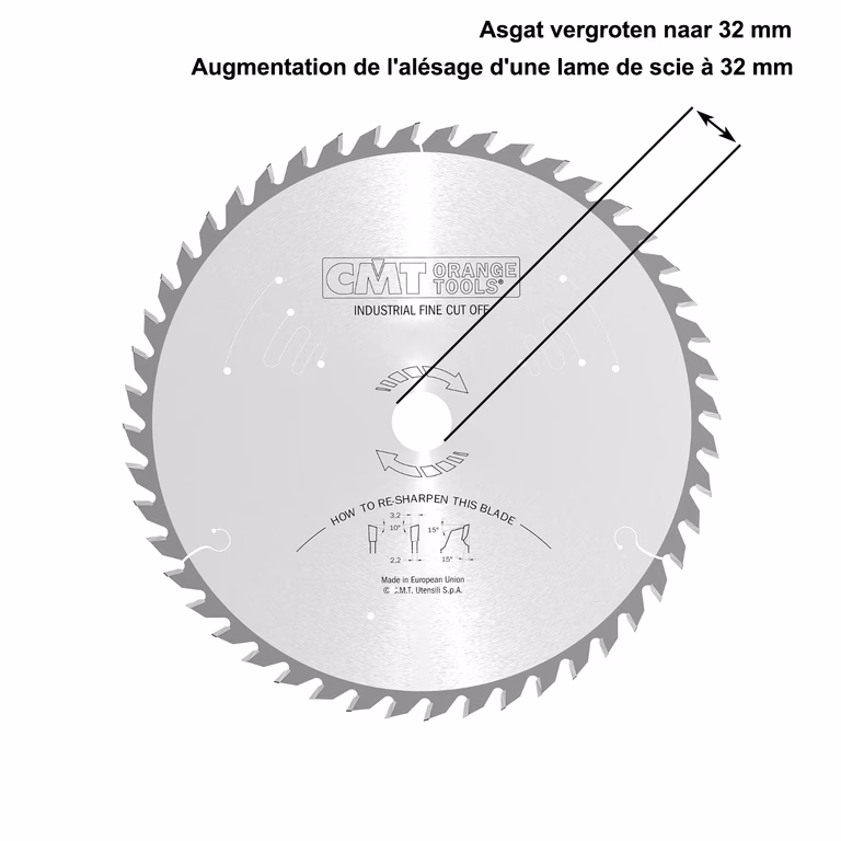 Asgat van een zaagblad vergroten naar 32mm