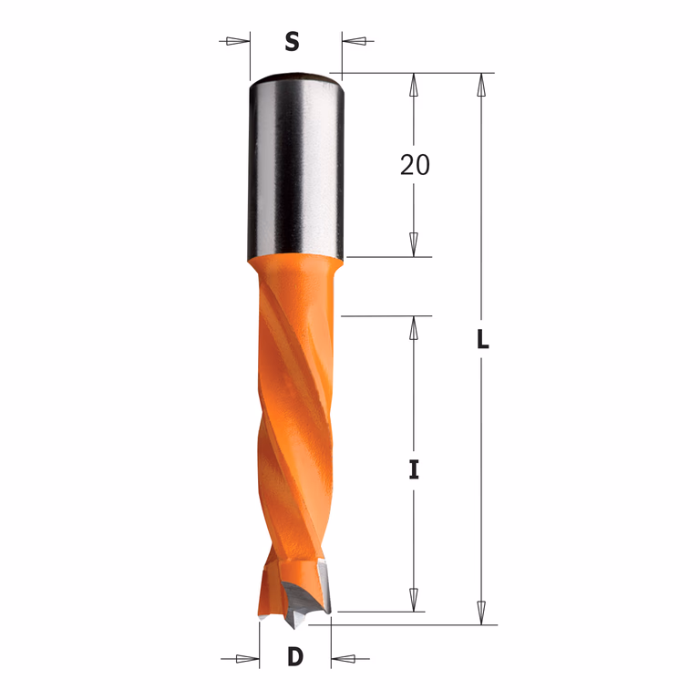 Drevelboor, links D=4mm L=57,5mm L1=20mm I=26mm