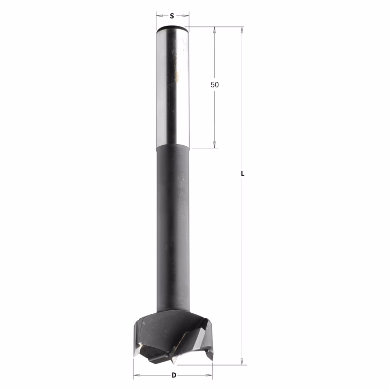 Cilinderkopboor D=40 met lange cilindrische schacht, rechts S=13mm